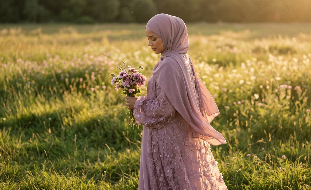 Royal Blossom Abaya – Handcrafted Floral Elegance