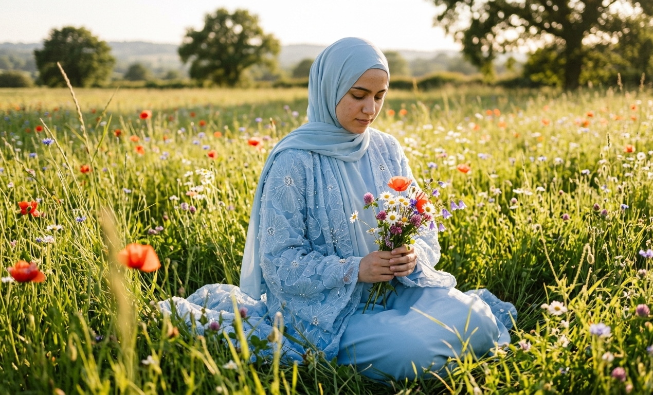 Royal Blossom Abaya – Handcrafted Floral Elegance