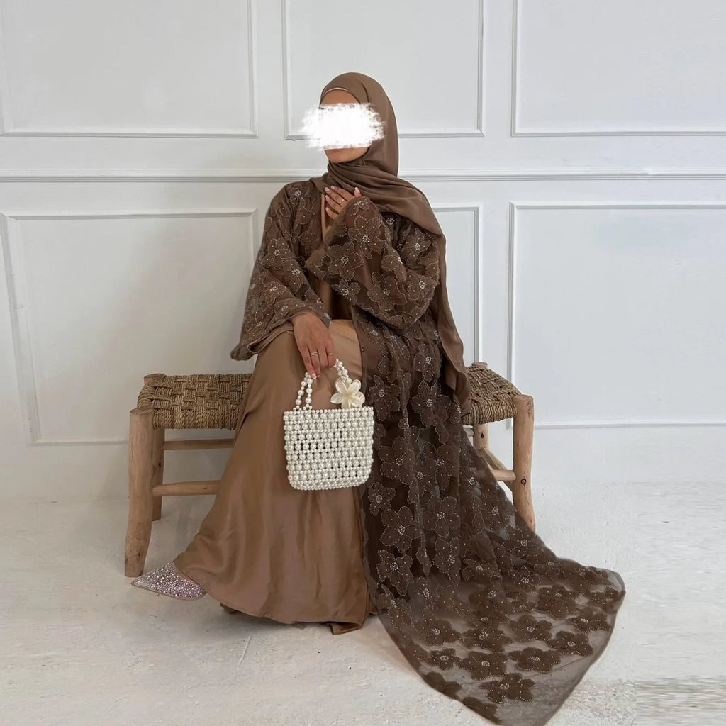 Royal Blossom Abaya – Handcrafted Floral Elegance