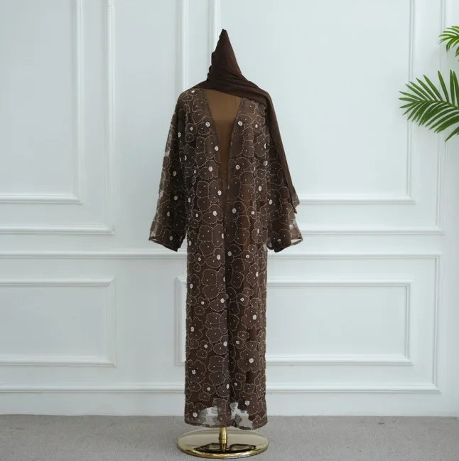 Royal Blossom Abaya – Handcrafted Floral Elegance