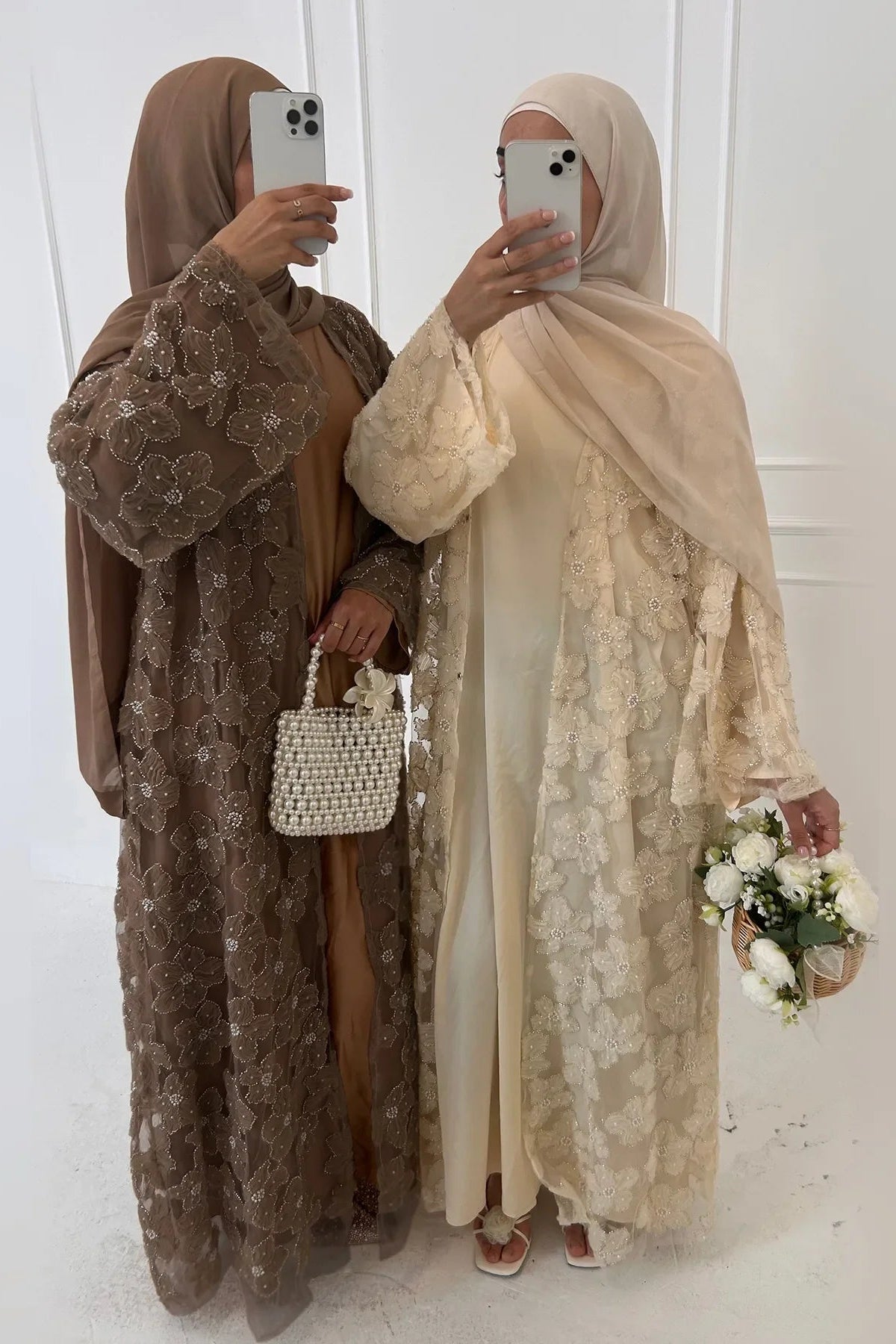 Royal Blossom Abaya – Handcrafted Floral Elegance