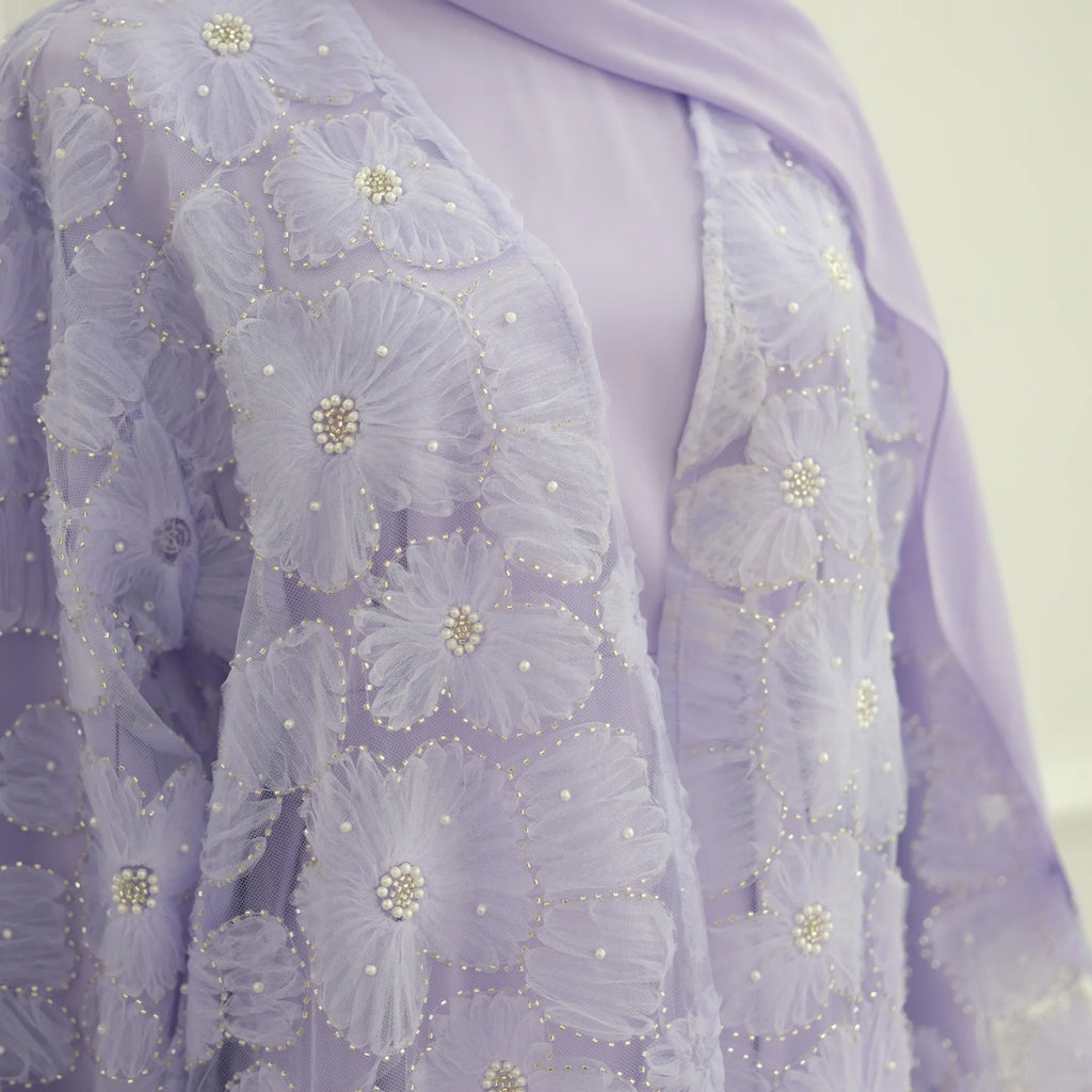 Royal Blossom Abaya – Handcrafted Floral Elegance