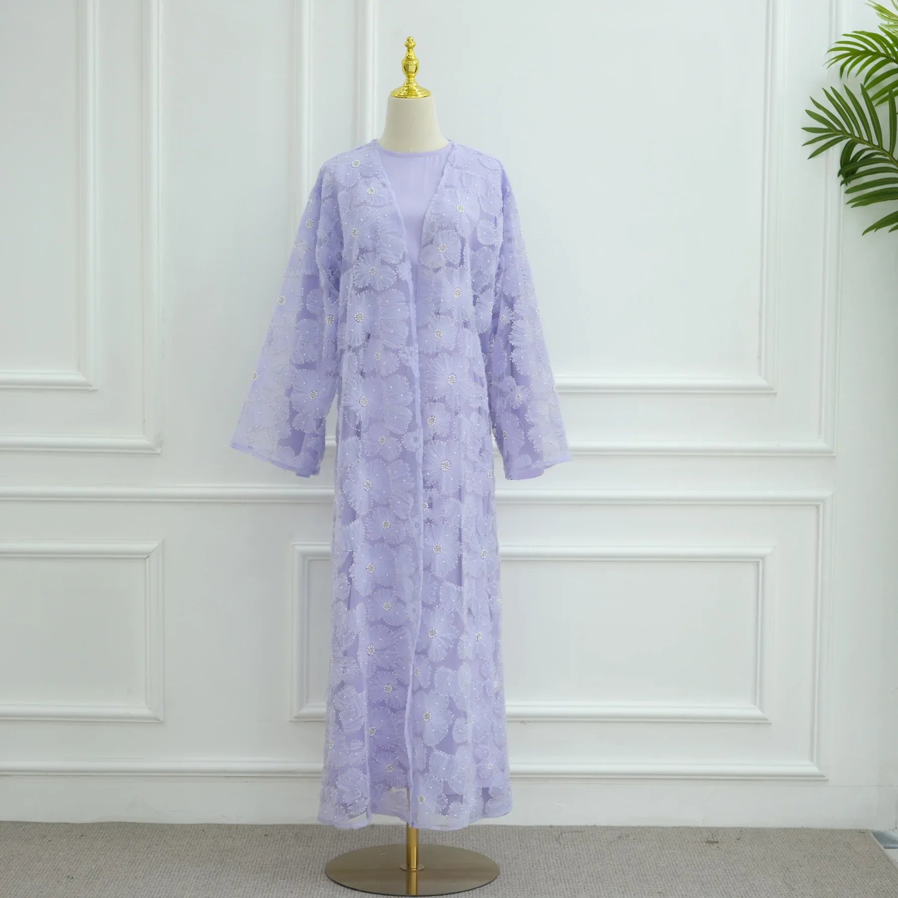 Royal Blossom Abaya – Handcrafted Floral Elegance