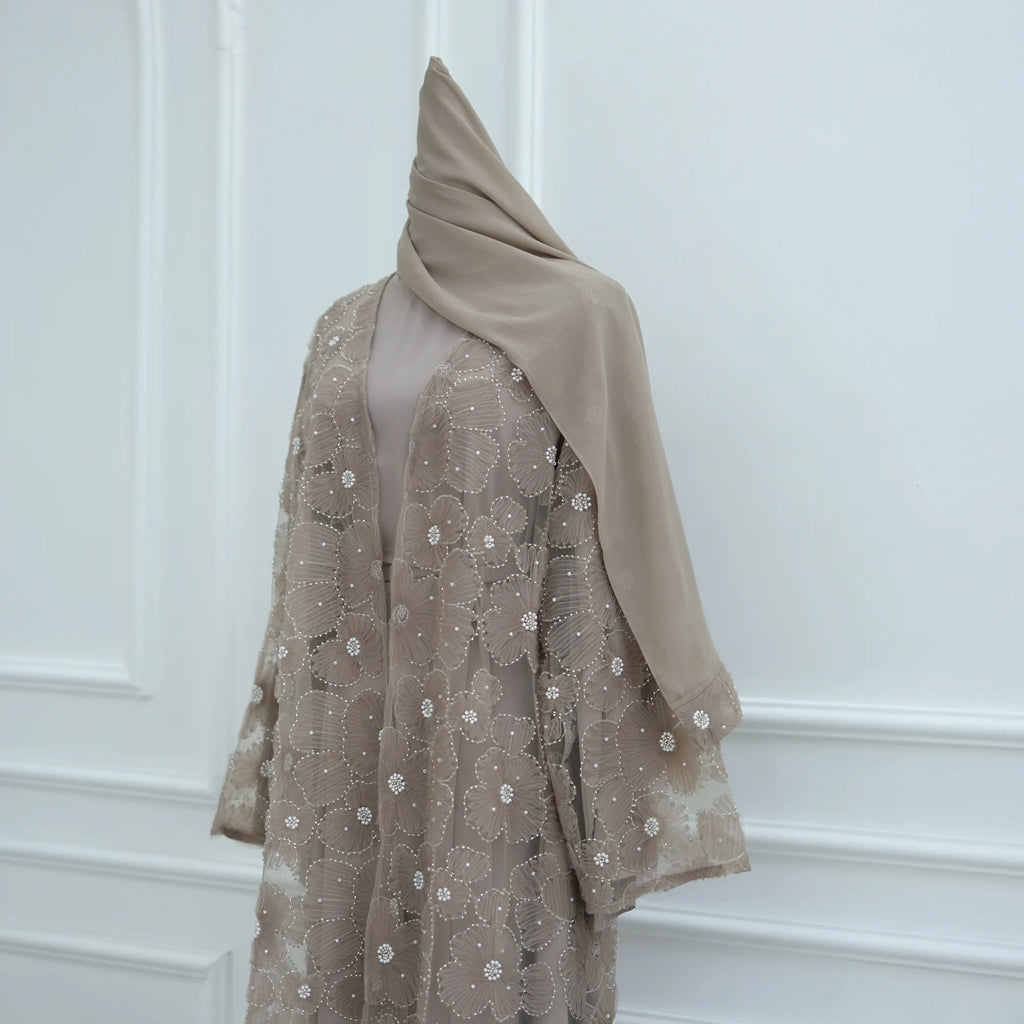Royal Blossom Abaya – Handcrafted Floral Elegance