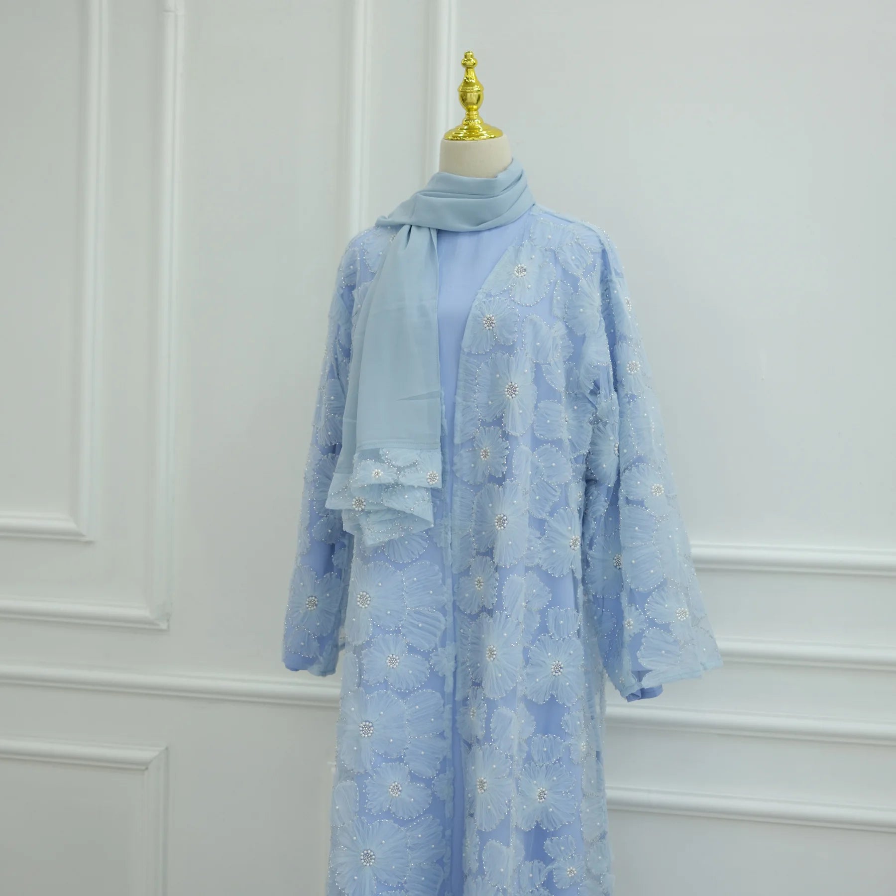 Royal Blossom Abaya – Handcrafted Floral Elegance