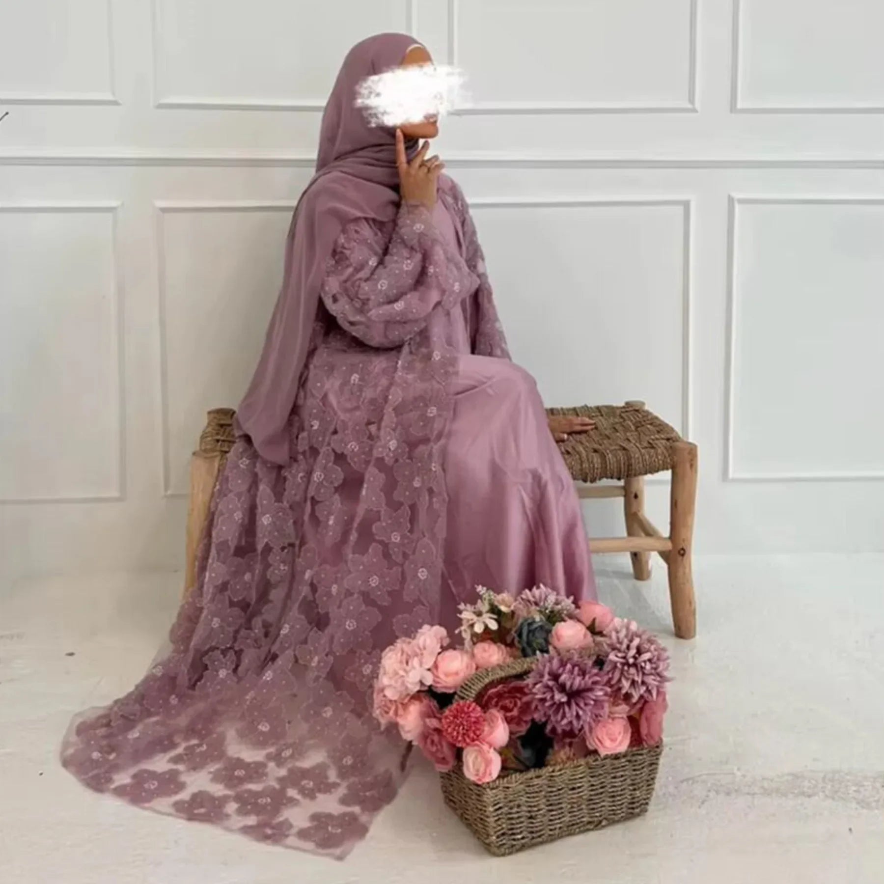 Royal Blossom Abaya – Handcrafted Floral Elegance