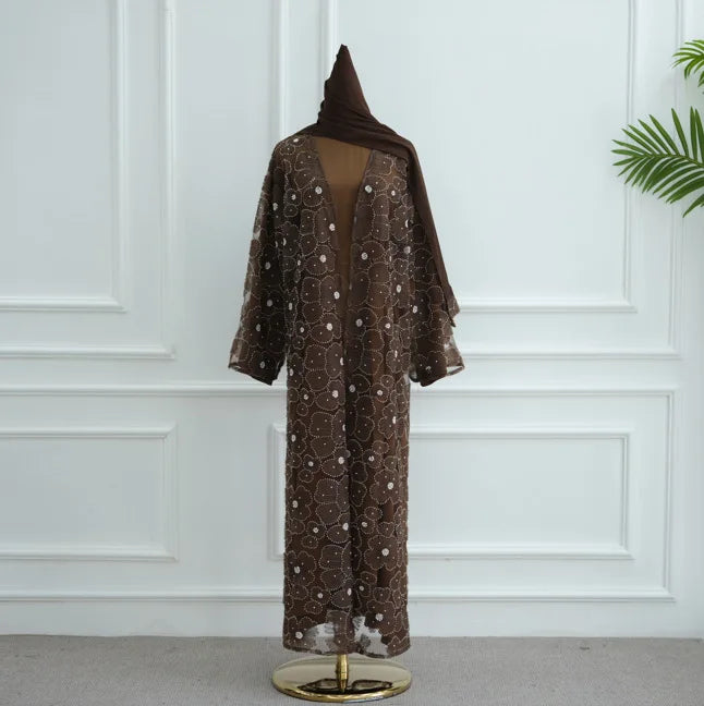 Royal Blossom Abaya – Handcrafted Floral Elegance