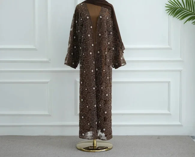 Royal Blossom Abaya – Handcrafted Floral Elegance