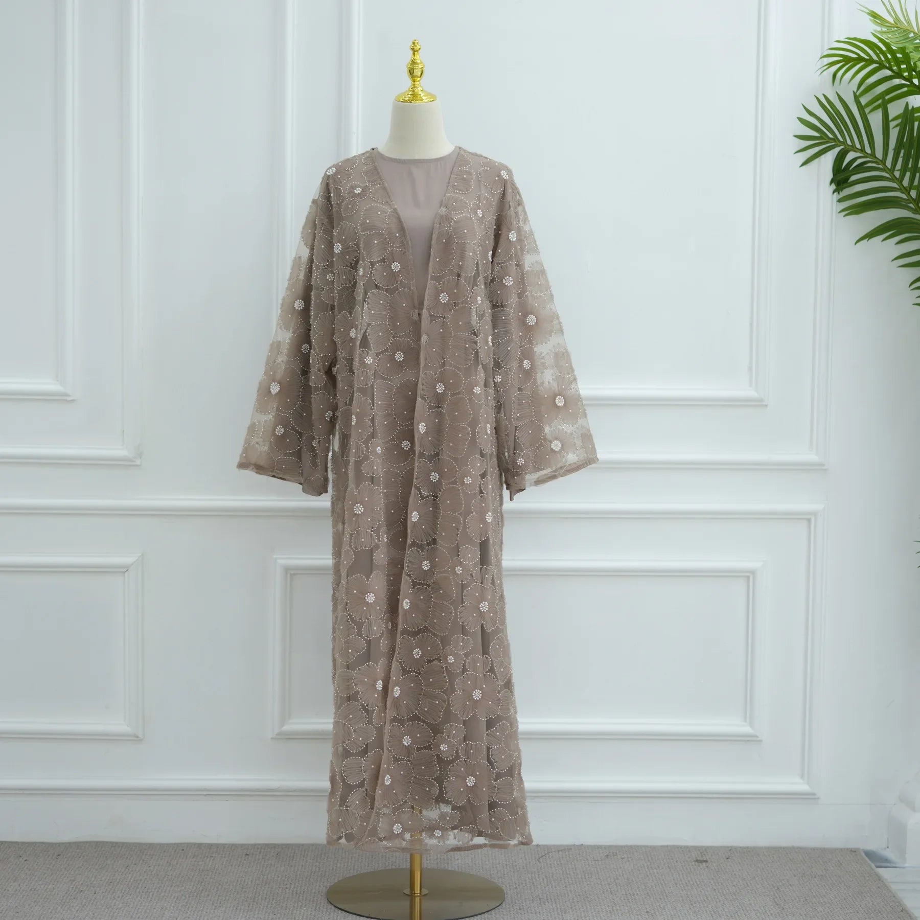 Royal Blossom Abaya – Handcrafted Floral Elegance