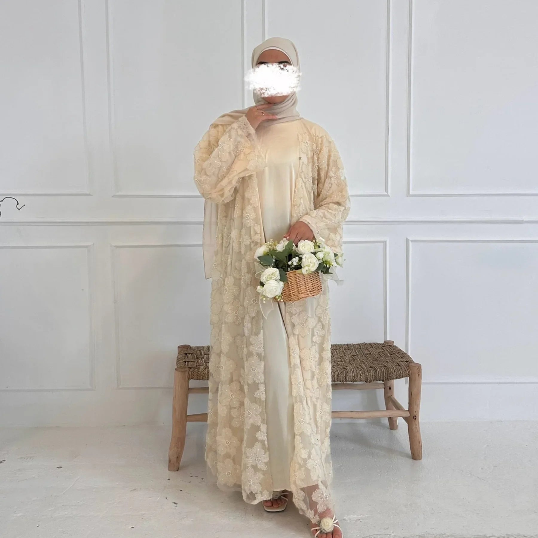 Royal Blossom Abaya – Handcrafted Floral Elegance