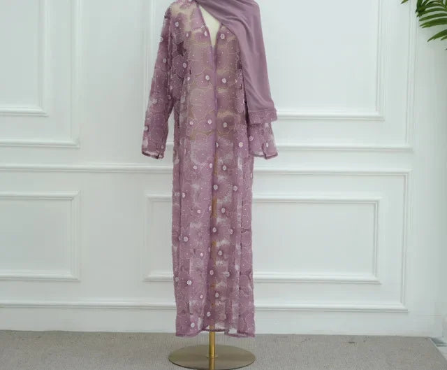 Royal Blossom Abaya – Handcrafted Floral Elegance