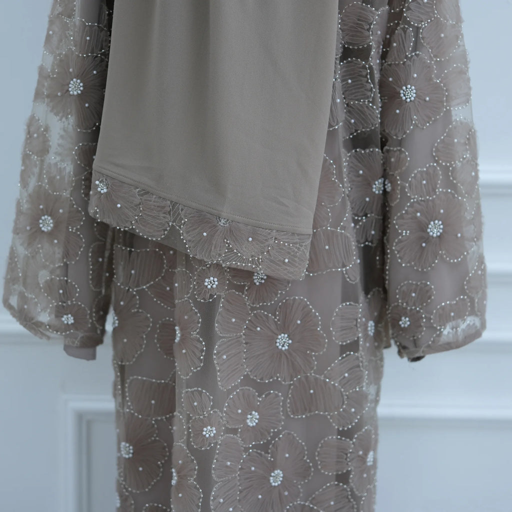Royal Blossom Abaya – Handcrafted Floral Elegance