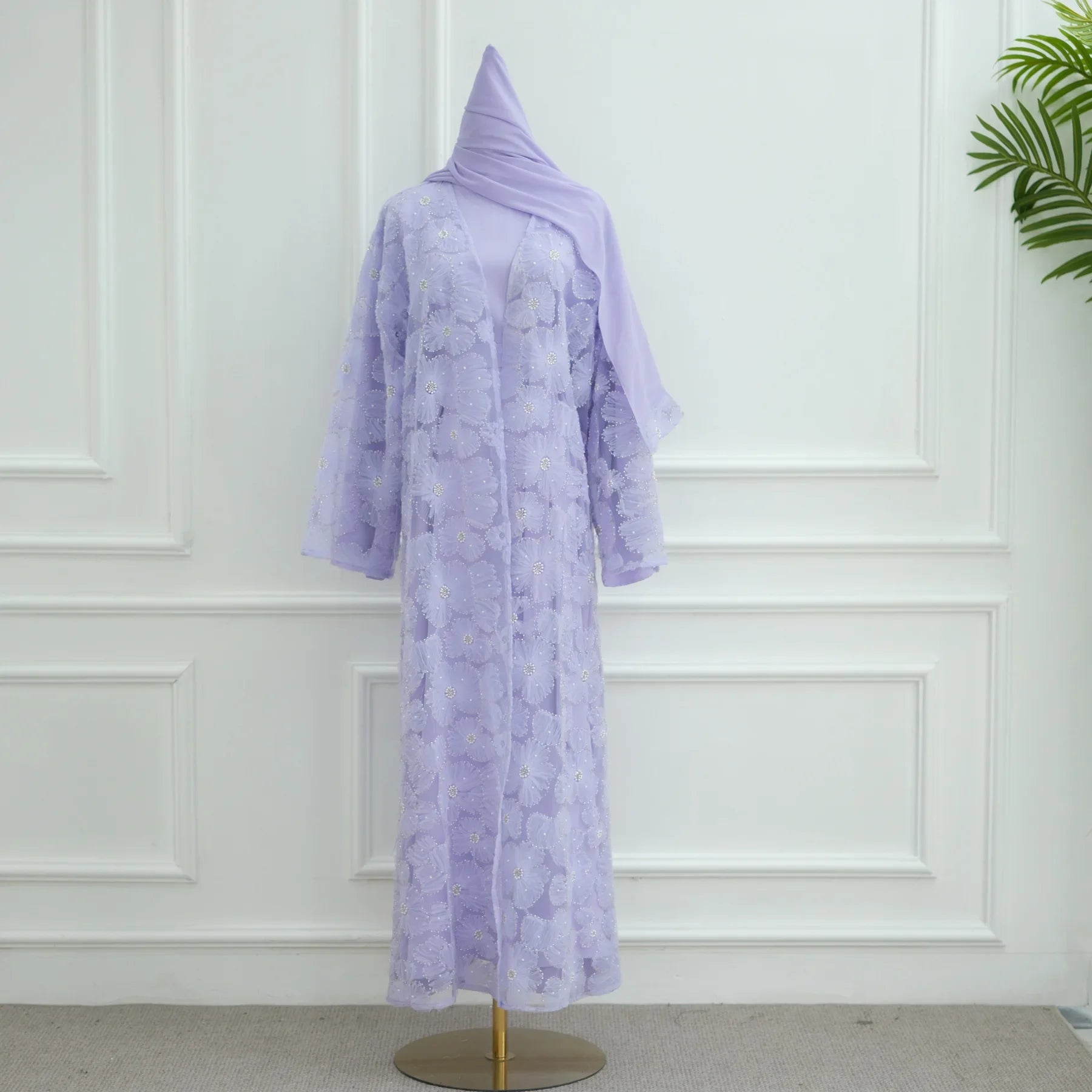 Royal Blossom Abaya – Handcrafted Floral Elegance