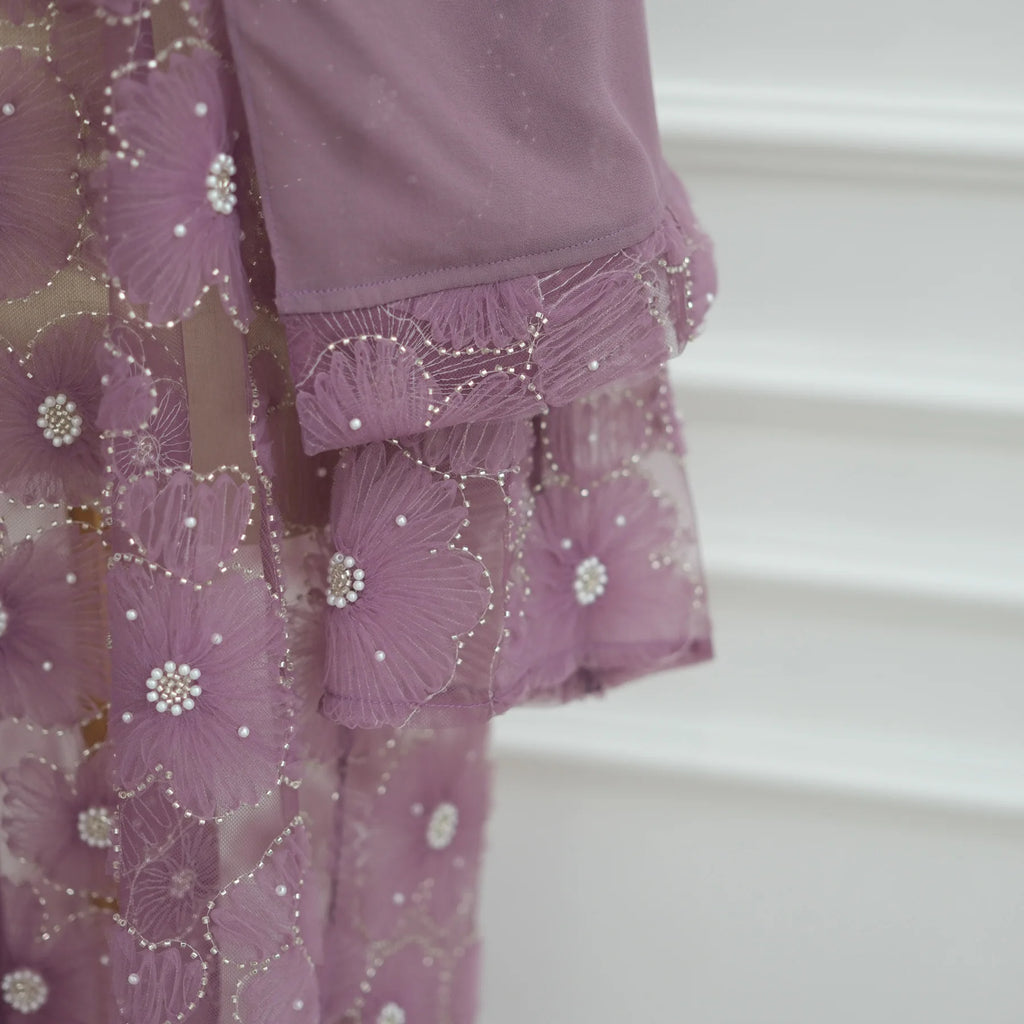 Royal Blossom Abaya – Handcrafted Floral Elegance