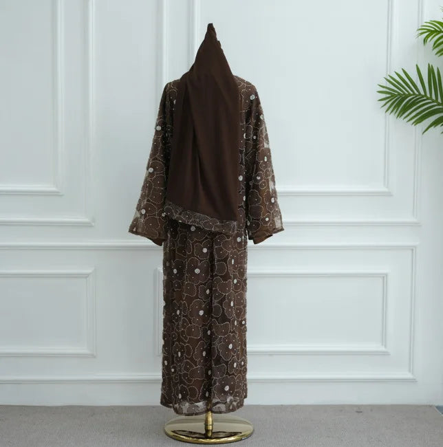 Royal Blossom Abaya – Handcrafted Floral Elegance