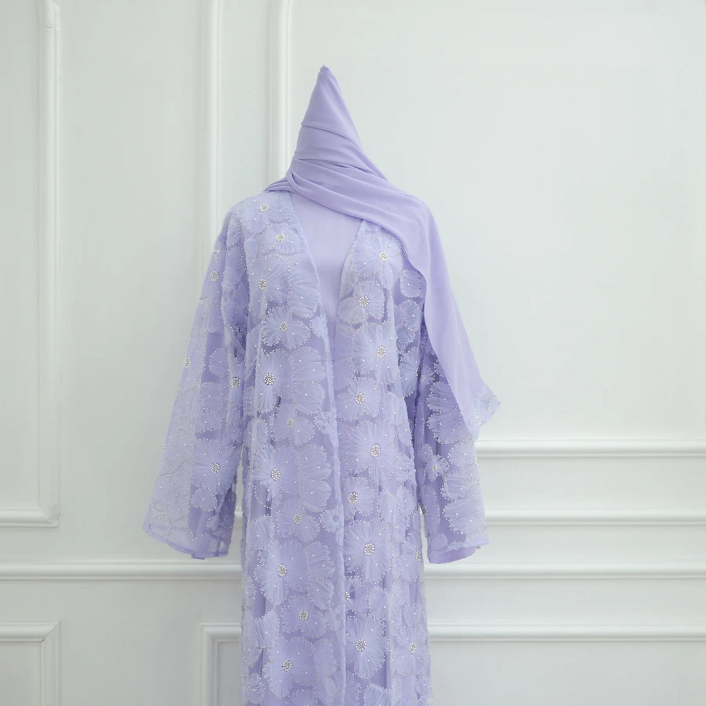 Royal Blossom Abaya – Handcrafted Floral Elegance