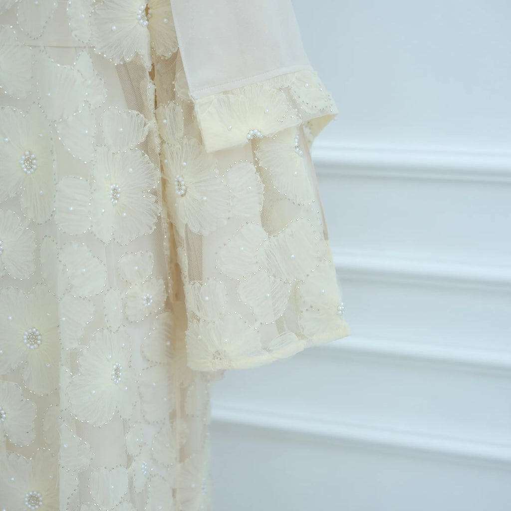 Royal Blossom Abaya – Handcrafted Floral Elegance