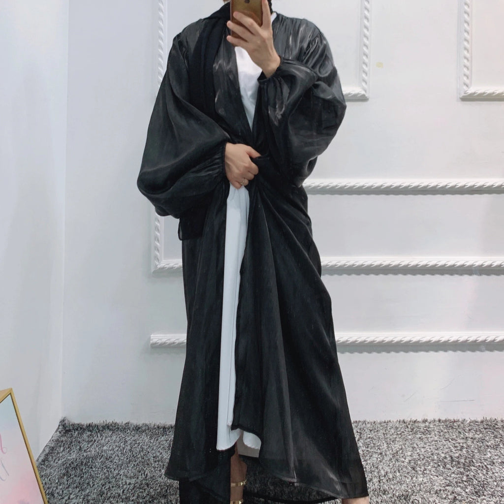 Golden Veil Abaya – Sheer Flowing Luxury Layer