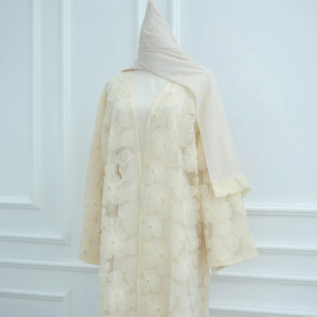 Royal Blossom Abaya – Handcrafted Floral Elegance