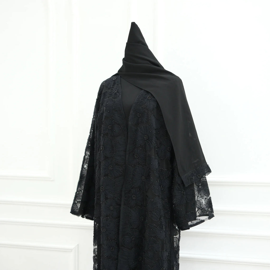 Royal Blossom Abaya – Handcrafted Floral Elegance
