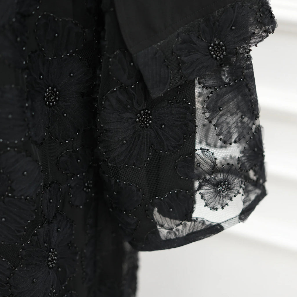 Royal Blossom Abaya – Handcrafted Floral Elegance