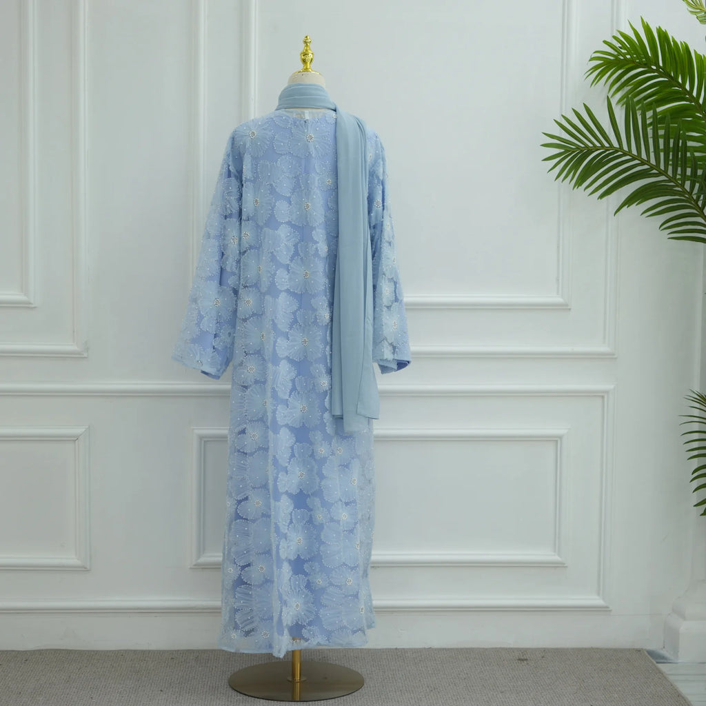 Royal Blossom Abaya – Handcrafted Floral Elegance